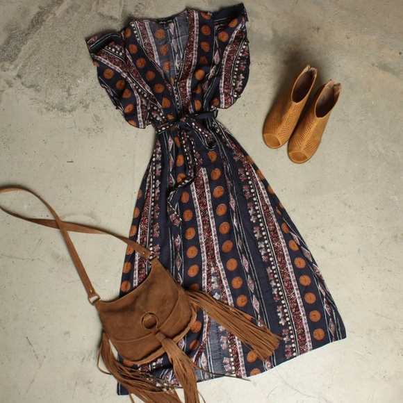 FREE SPIRIT MIDI DRESS|BOHO WRAP DRESS|MIDI DRESS - Picture 2 of 6